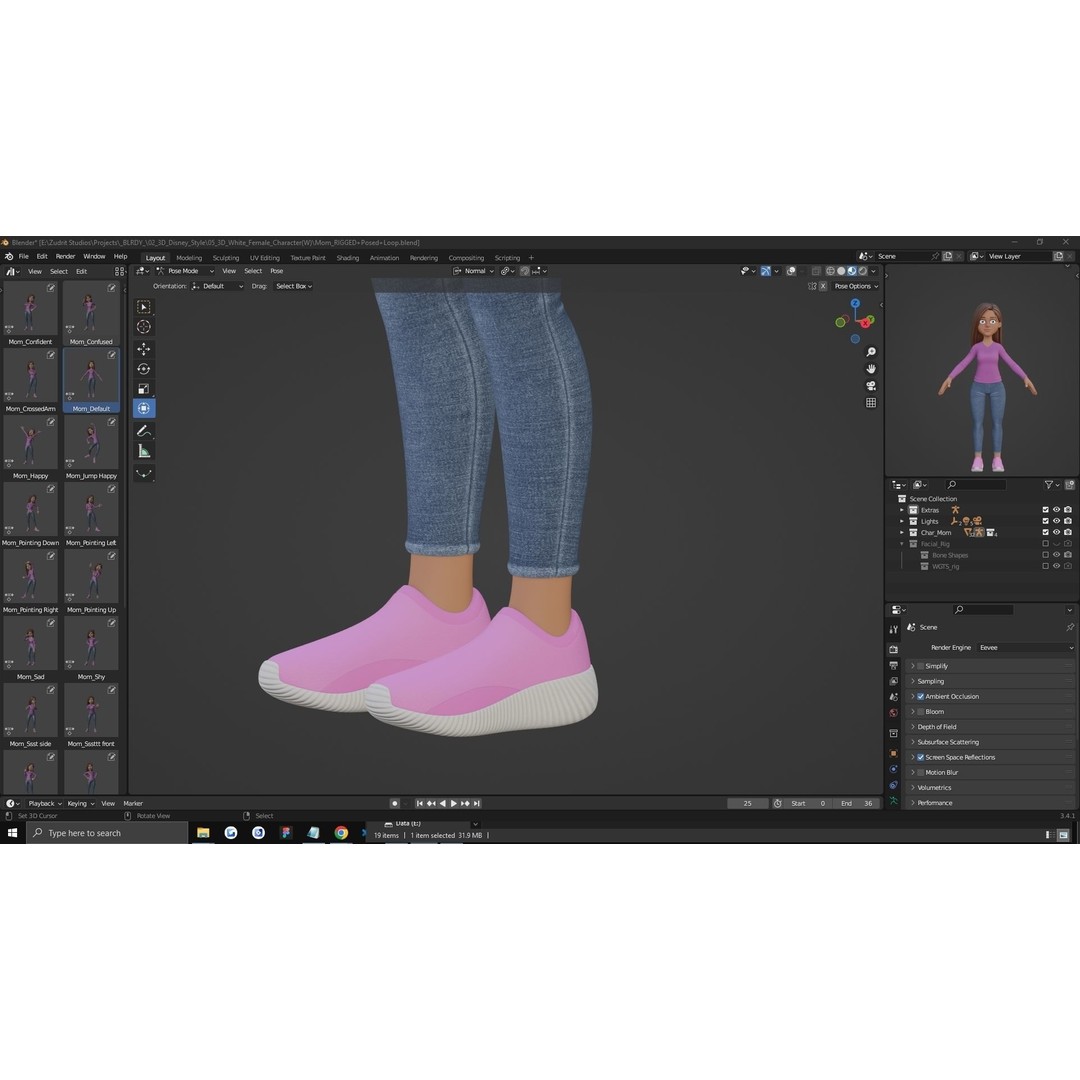Cartoon Woman 3D Model – Rigged Low-Poly Character for Animation
