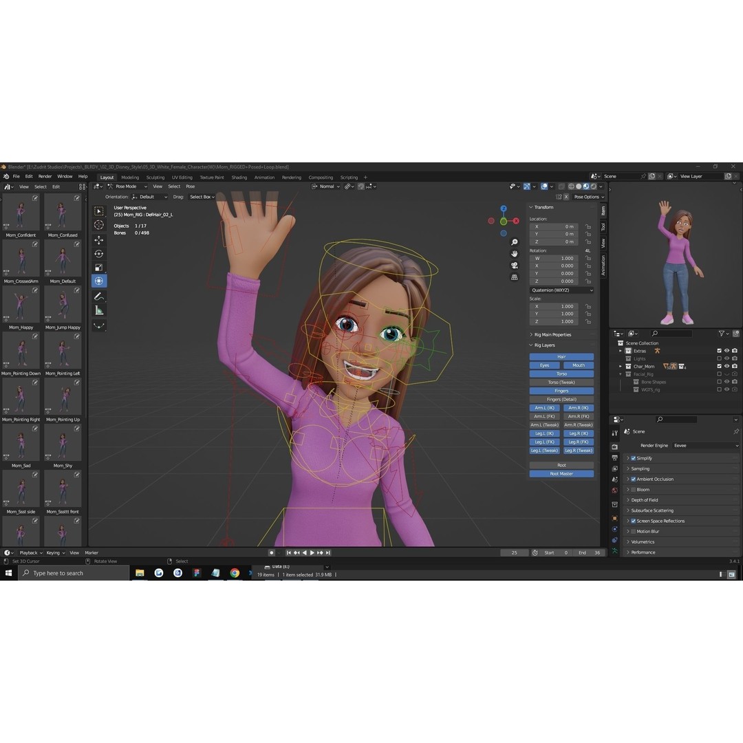 Cartoon Woman 3D Model – Rigged Low-Poly Character for Animation - View 10