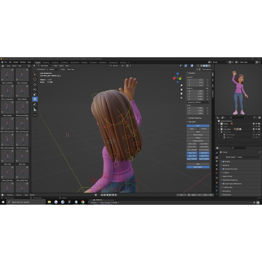 Cartoon Woman 3D Model – Rigged Low-Poly Character for Animation - View 11