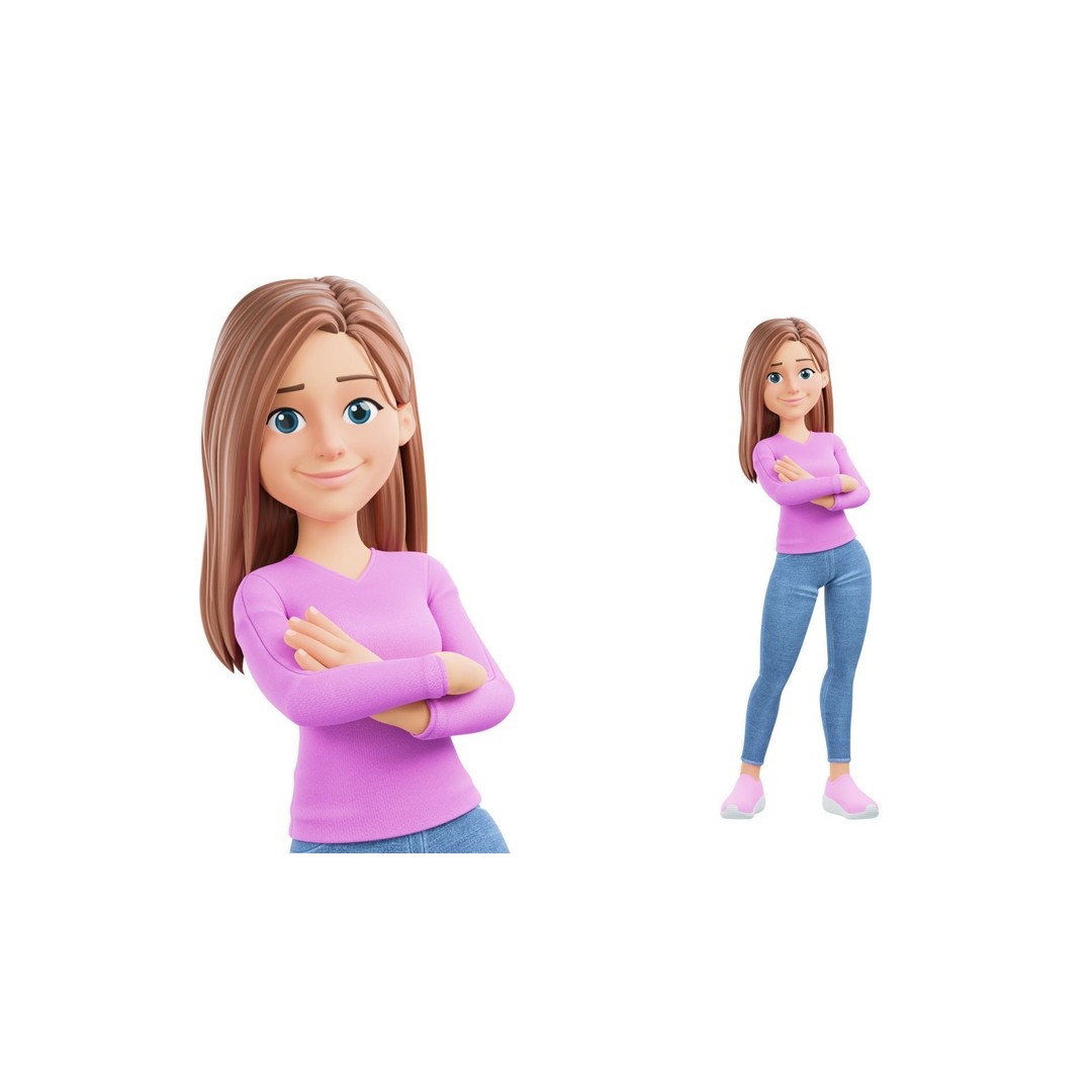 Cartoon Woman 3D Model – Rigged Low-Poly Character for Animation - View 12