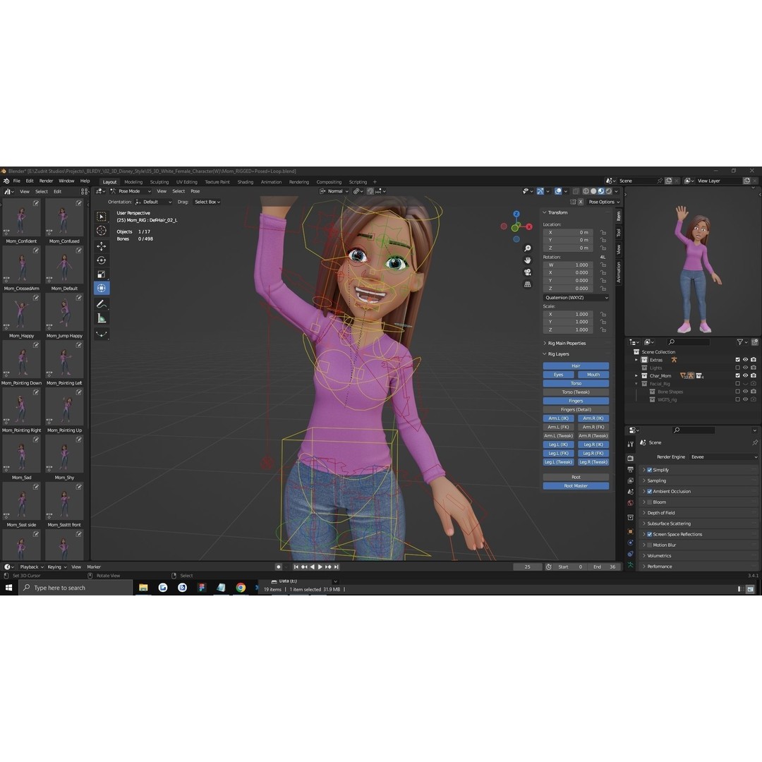 Cartoon Woman 3D Model – Rigged Low-Poly Character for Animation - View 13