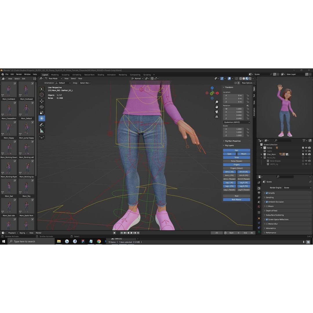 Cartoon Woman 3D Model – Rigged Low-Poly Character for Animation - View 14