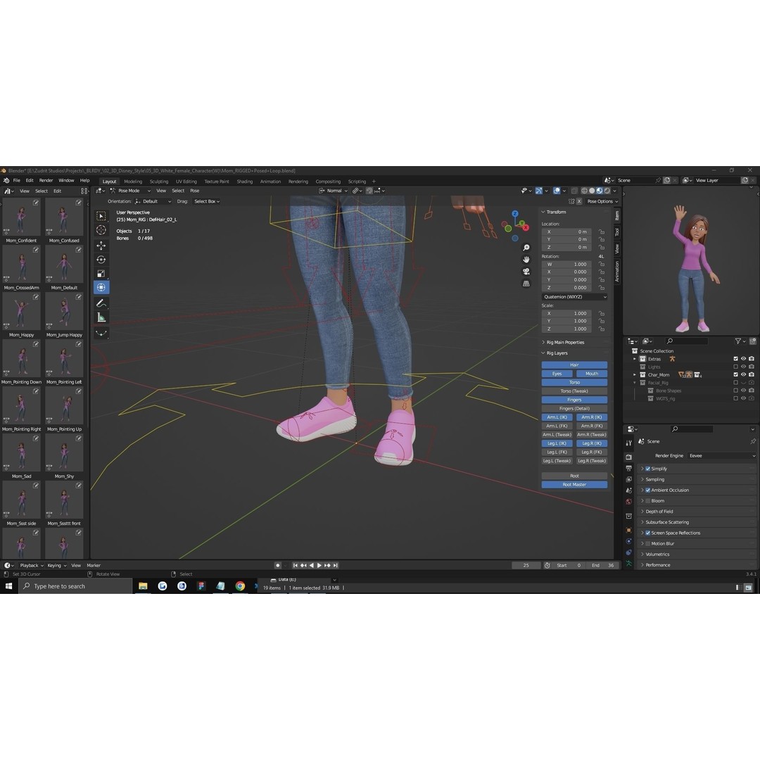 Cartoon Woman 3D Model – Rigged Low-Poly Character for Animation - View 15
