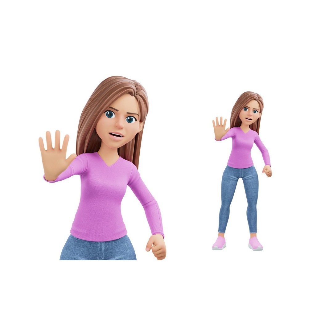 Cartoon Woman 3D Model – Rigged Low-Poly Character for Animation - View 16