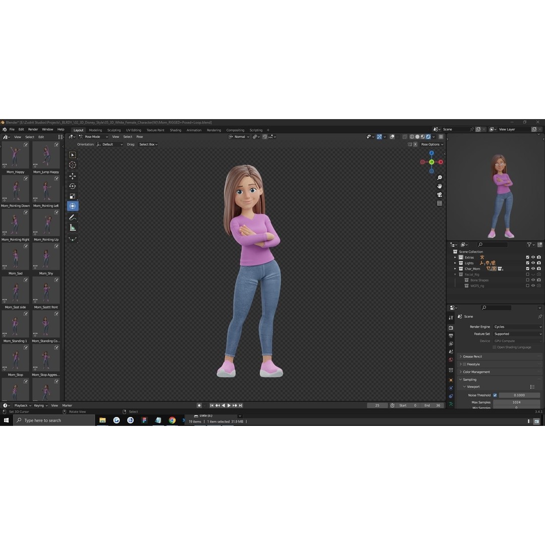 Cartoon Woman 3D Model – Rigged Low-Poly Character for Animation - View 17