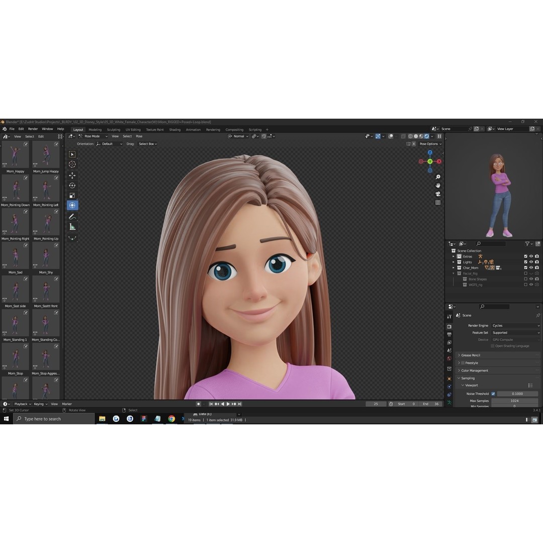 Cartoon Woman 3D Model – Rigged Low-Poly Character for Animation - View 18