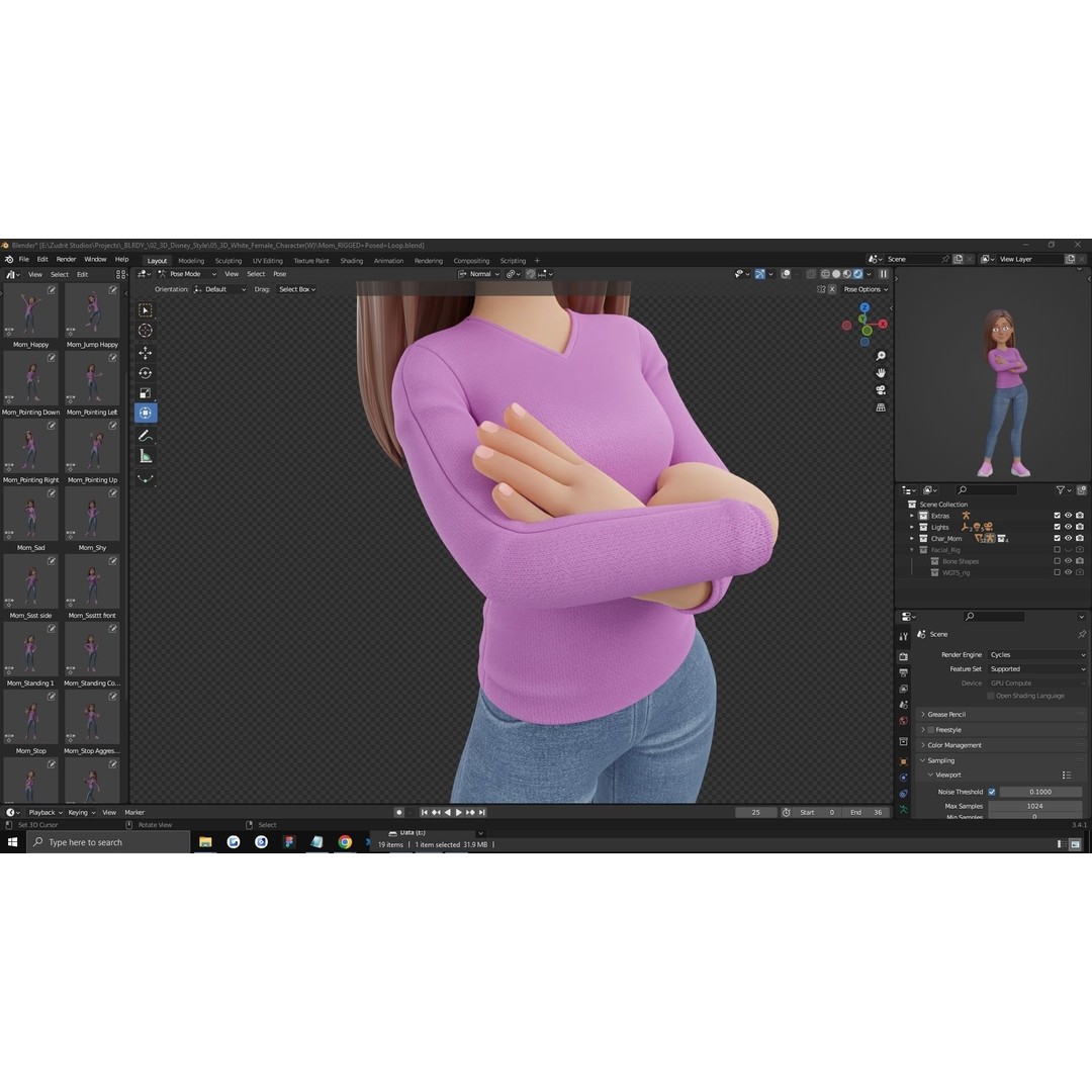 Cartoon Woman 3D Model – Rigged Low-Poly Character for Animation - View 19