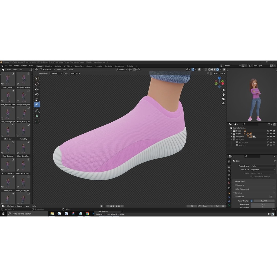 Cartoon Woman 3D Model – Rigged Low-Poly Character for Animation - View 21