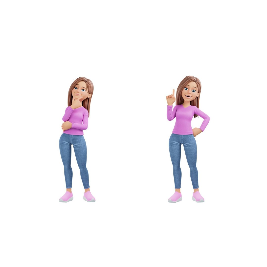 Cartoon Woman 3D Model – Rigged Low-Poly Character for Animation - View 22