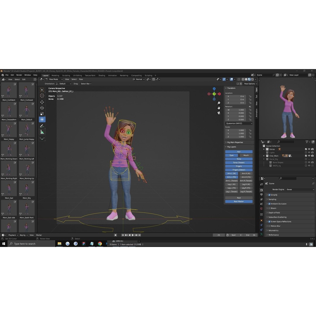 Cartoon Woman 3D Model – Rigged Low-Poly Character for Animation - View 23
