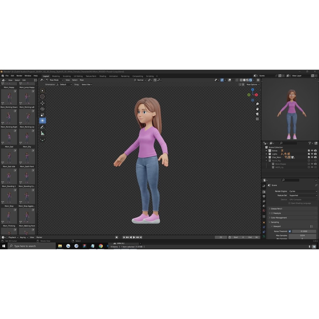 Cartoon Woman 3D Model – Rigged Low-Poly Character for Animation - View 24
