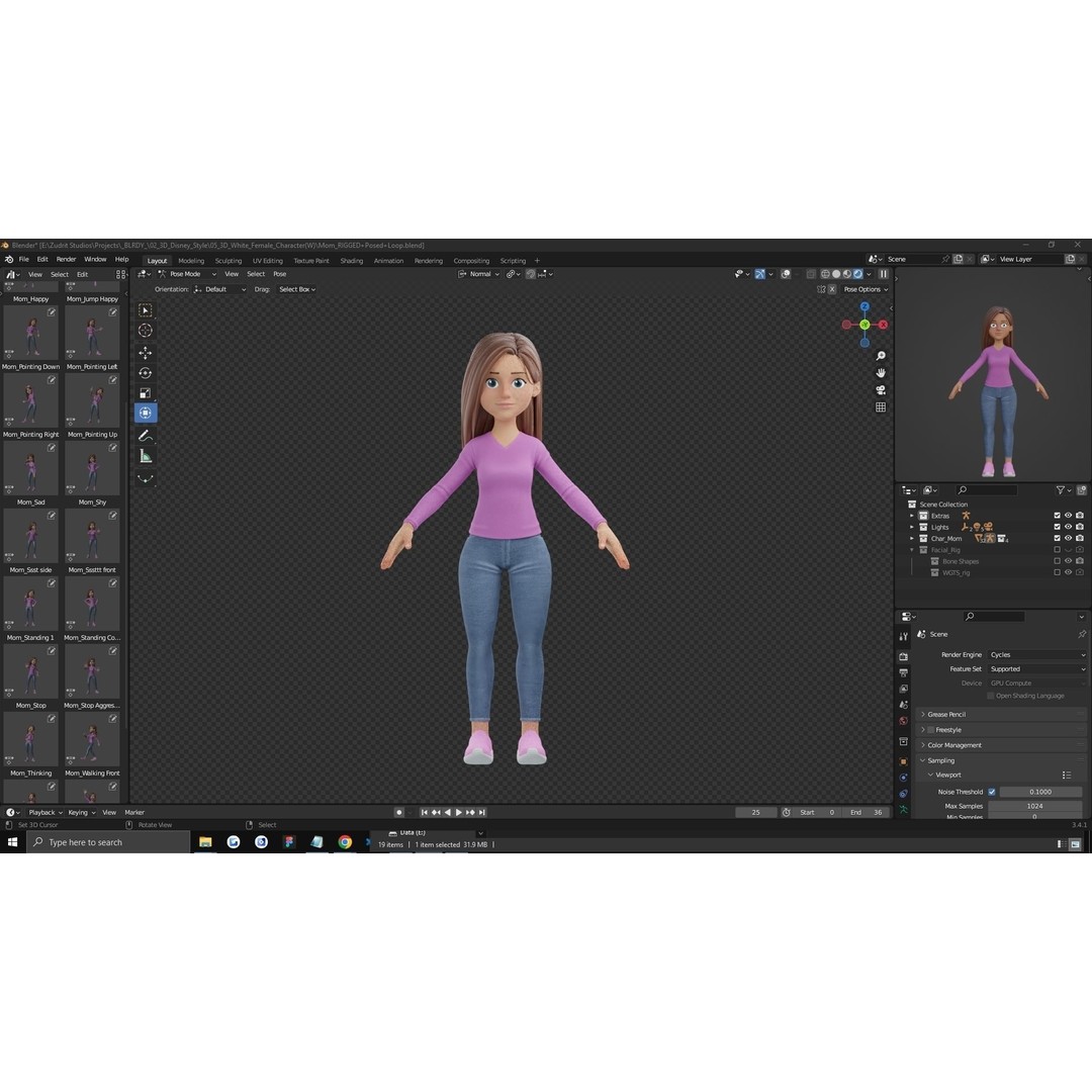 Cartoon Woman 3D Model – Rigged Low-Poly Character for Animation - View 25