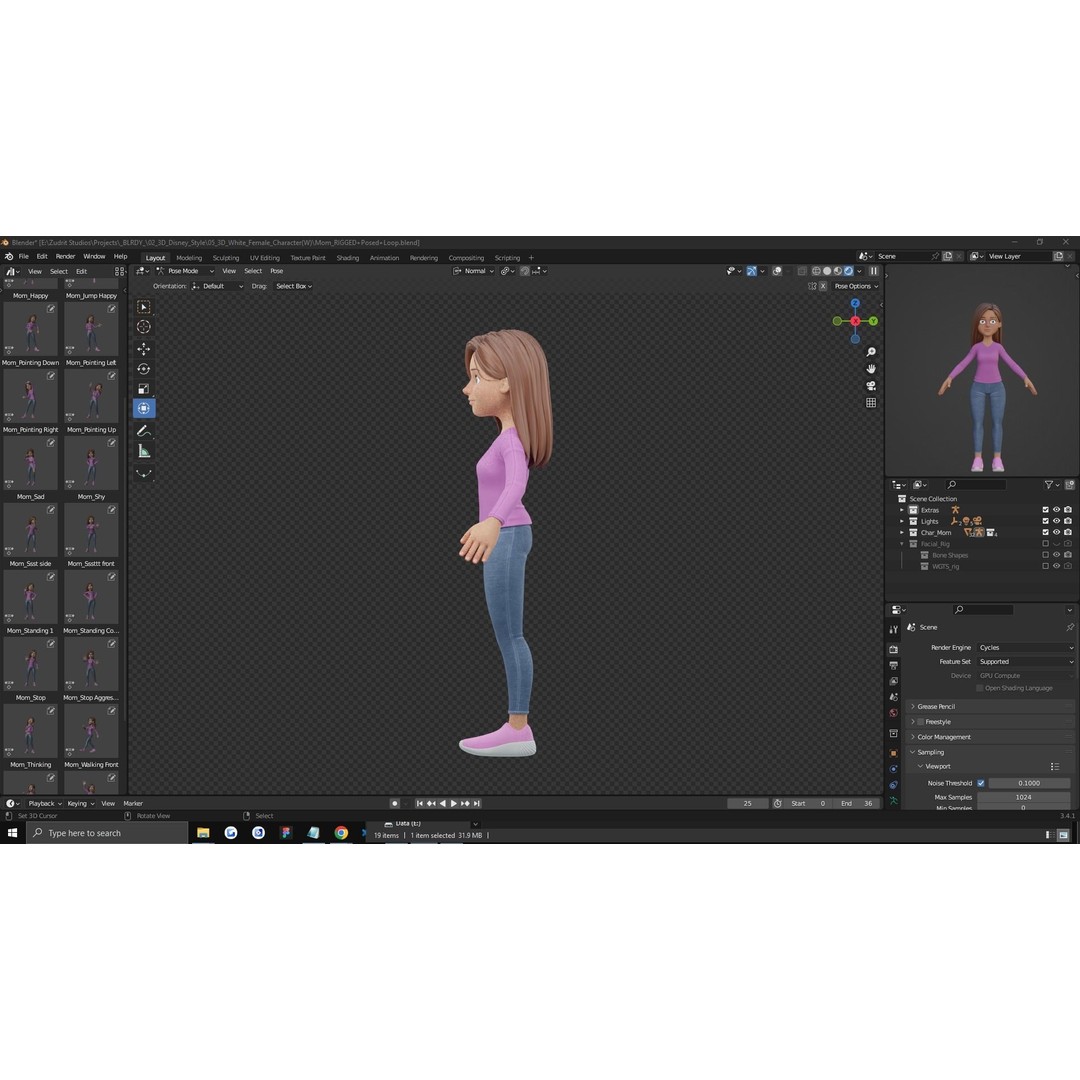 Cartoon Woman 3D Model – Rigged Low-Poly Character for Animation - View 26