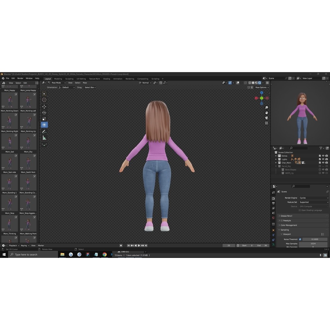 Cartoon Woman 3D Model – Rigged Low-Poly Character for Animation - View 27