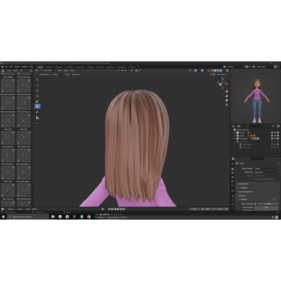 Cartoon Woman 3D Model – Rigged Low-Poly Character for Animation - View 28