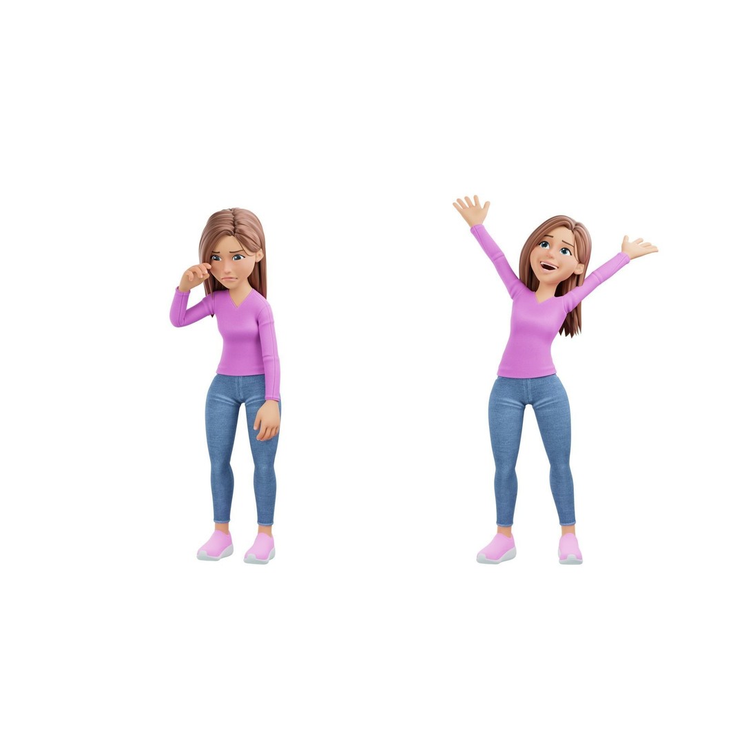 Cartoon Woman 3D Model – Rigged Low-Poly Character for Animation - View 29