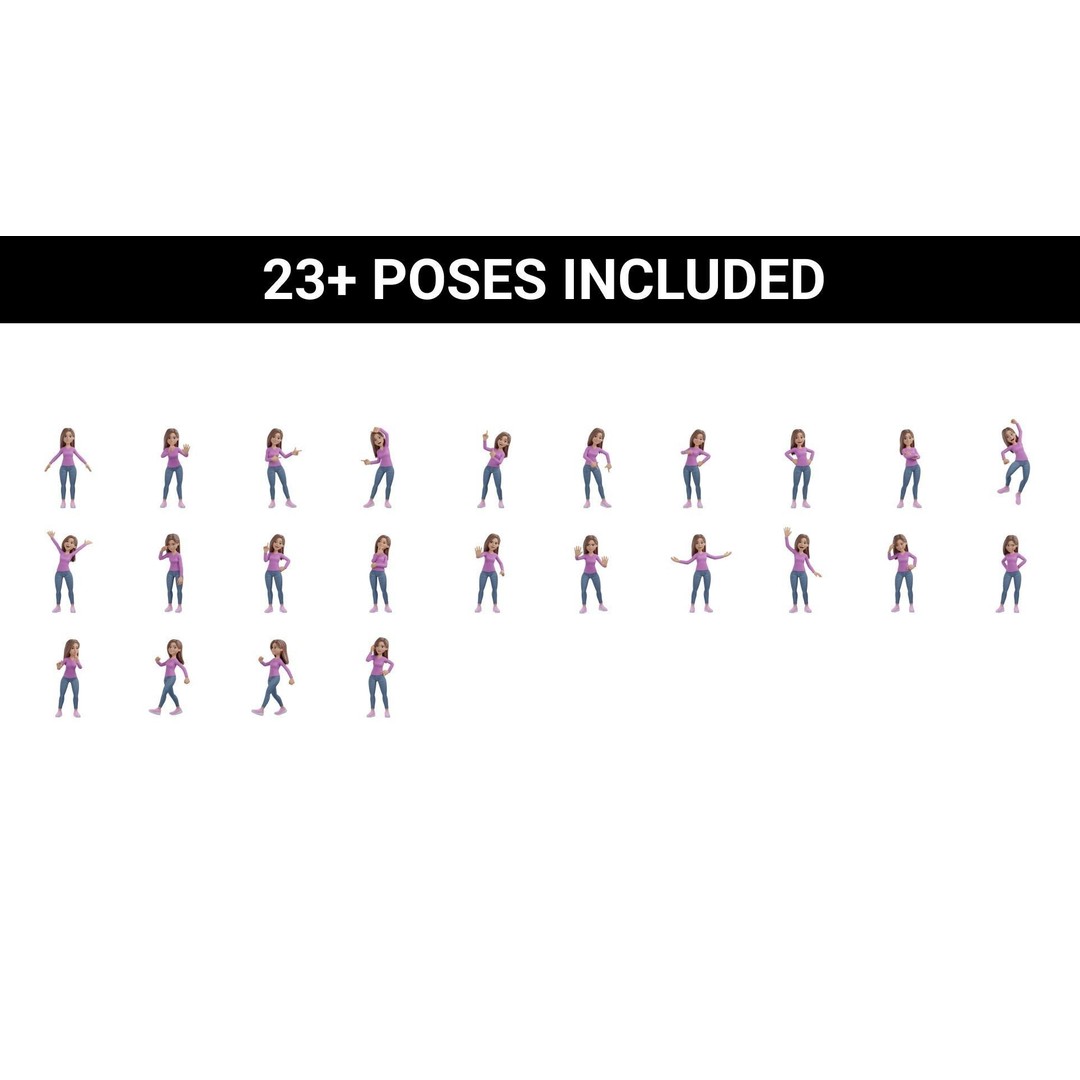 Cartoon Woman 3D Model – Rigged Low-Poly Character for Animation - View 3