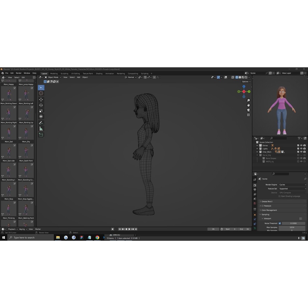 Cartoon Woman 3D Model – Rigged Low-Poly Character for Animation - View 32