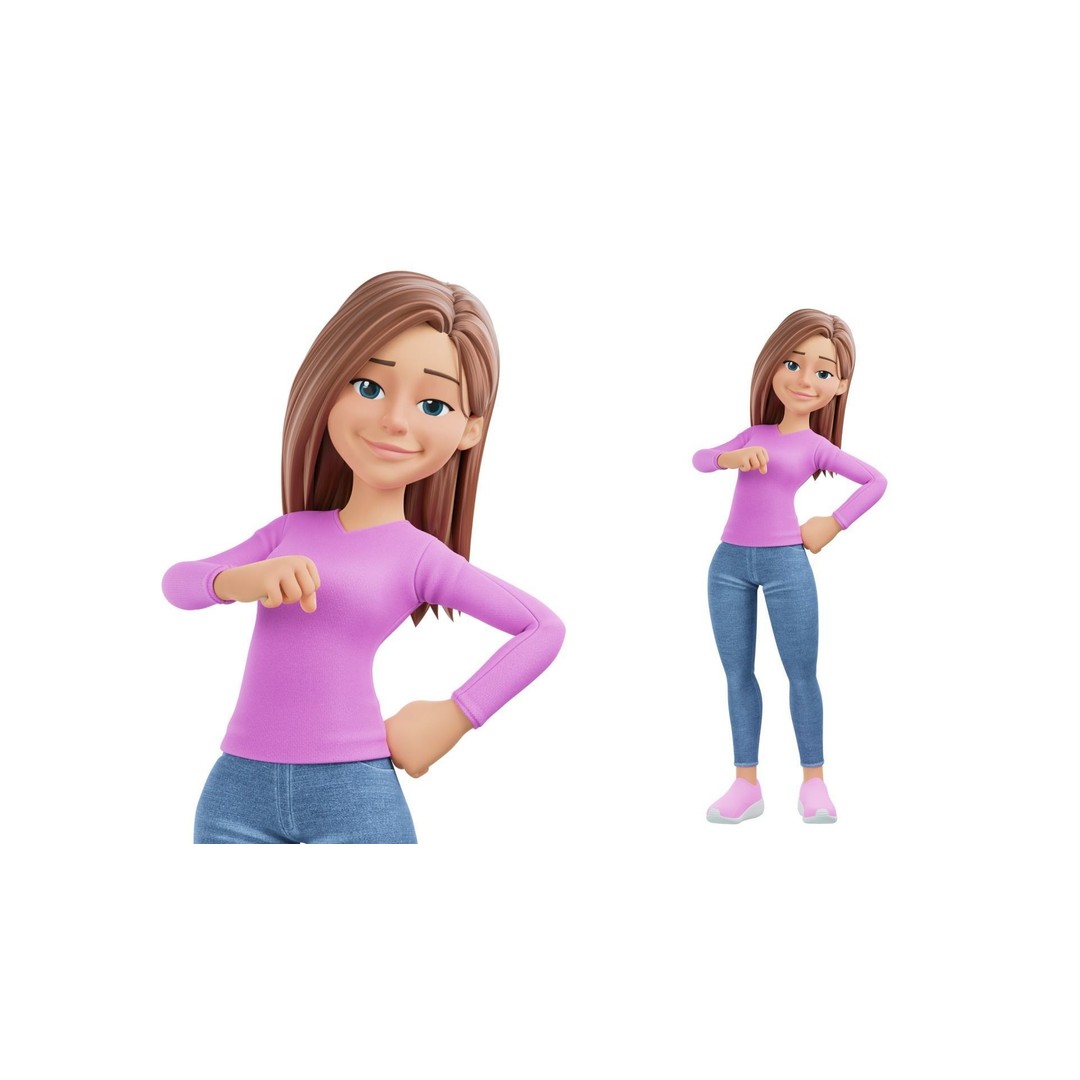 Cartoon Woman 3D Model – Rigged Low-Poly Character for Animation - View 34