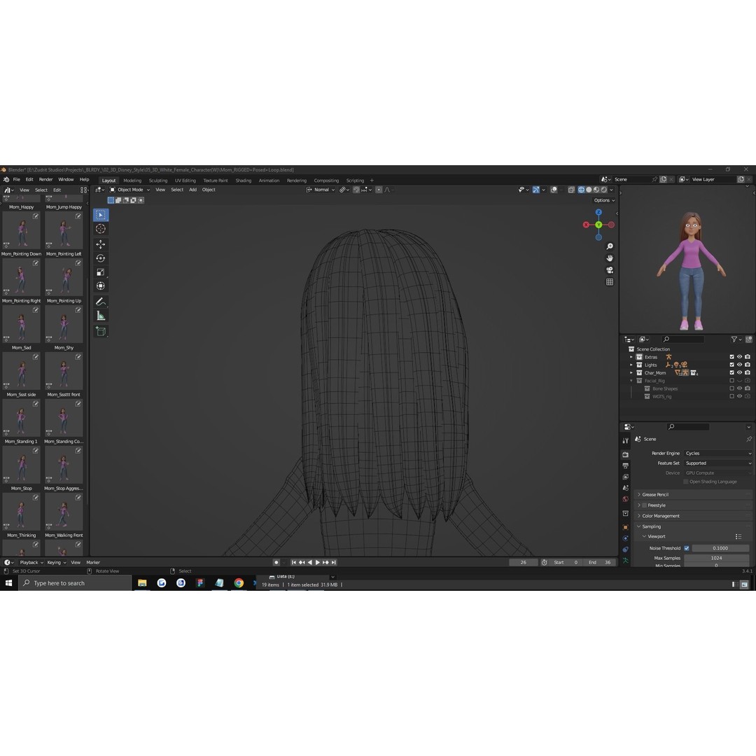 Cartoon Woman 3D Model – Rigged Low-Poly Character for Animation - View 35