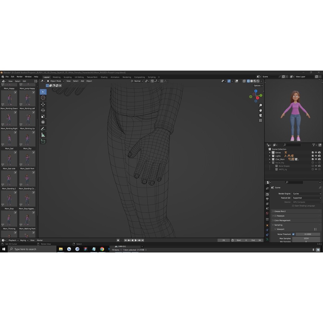 Cartoon Woman 3D Model – Rigged Low-Poly Character for Animation - View 36