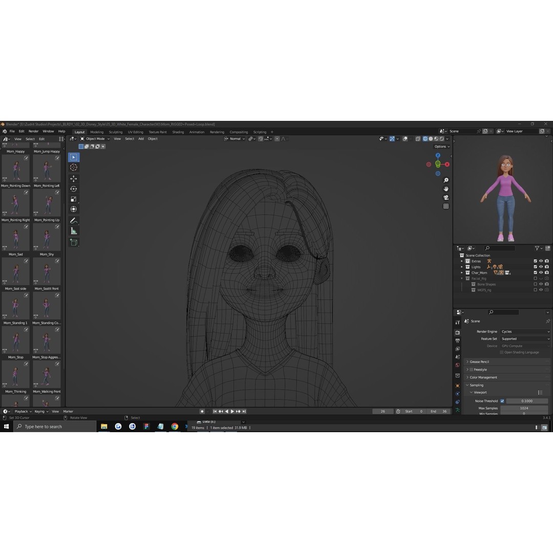 Cartoon Woman 3D Model – Rigged Low-Poly Character for Animation - View 37