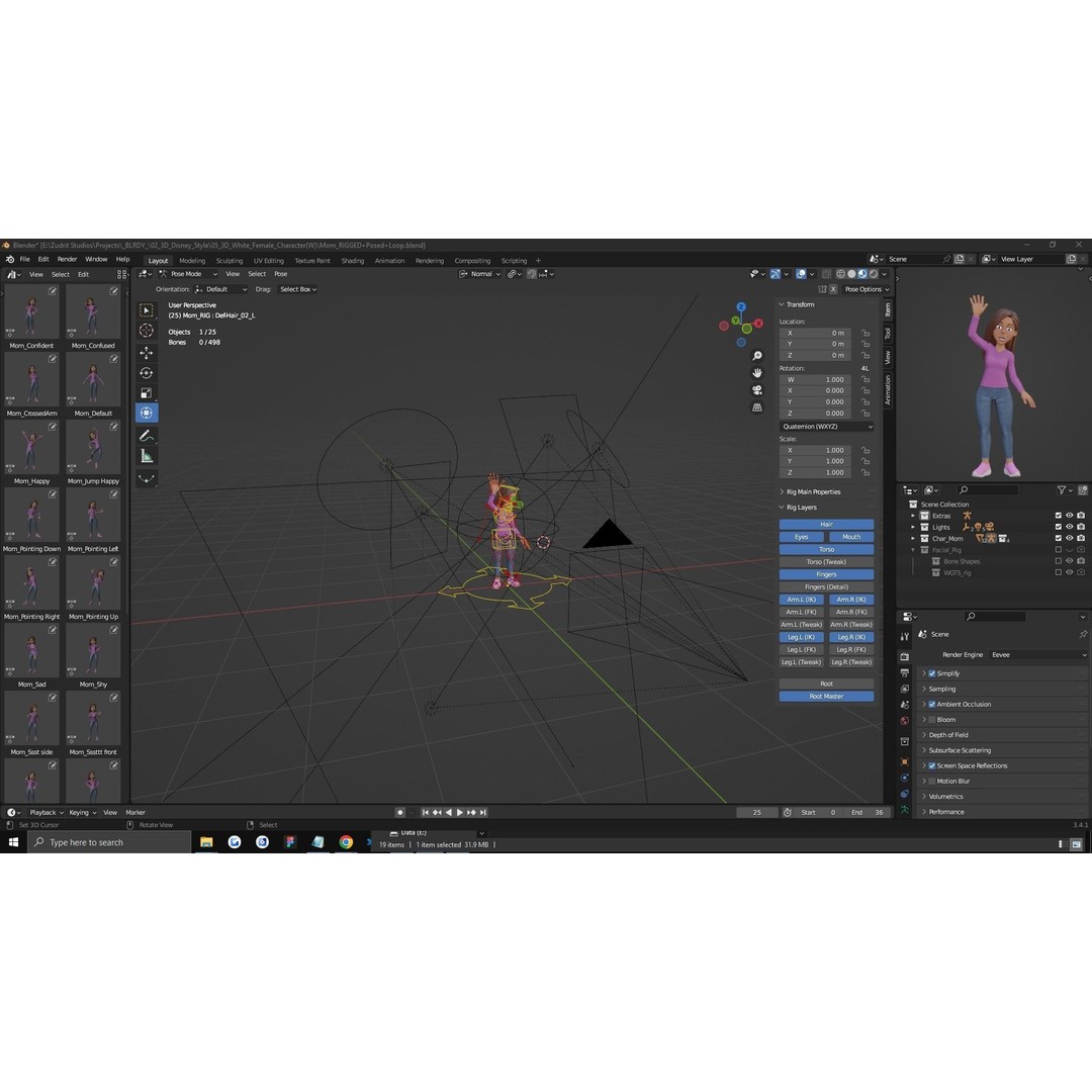 Cartoon Woman 3D Model – Rigged Low-Poly Character for Animation - View 38