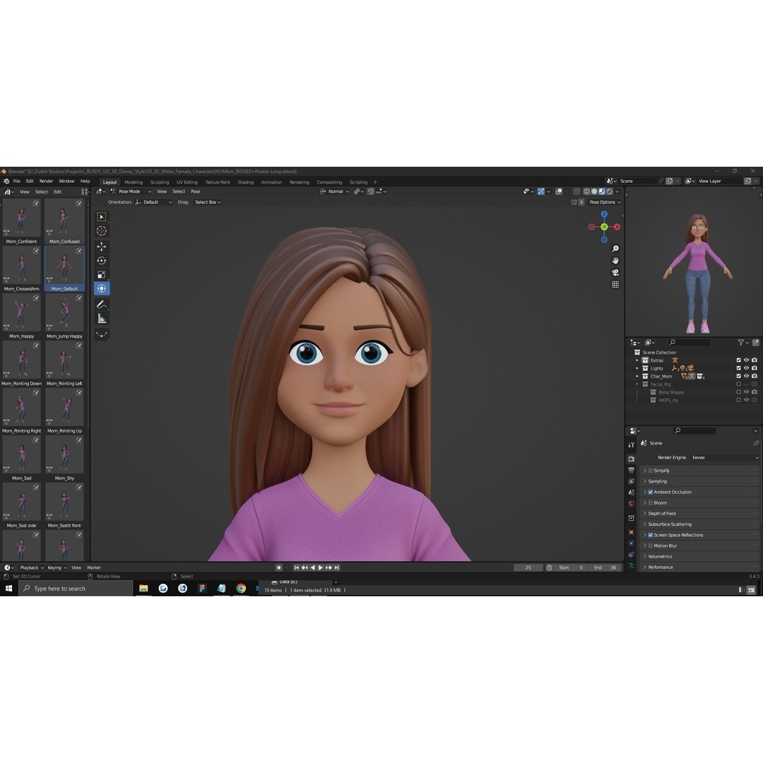 Cartoon Woman 3D Model – Rigged Low-Poly Character for Animation - View 39