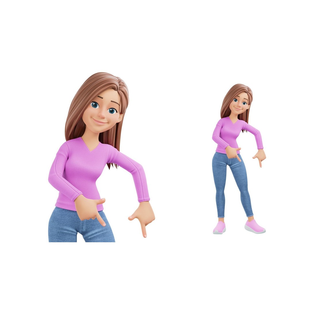 Cartoon Woman 3D Model – Rigged Low-Poly Character for Animation - View 4