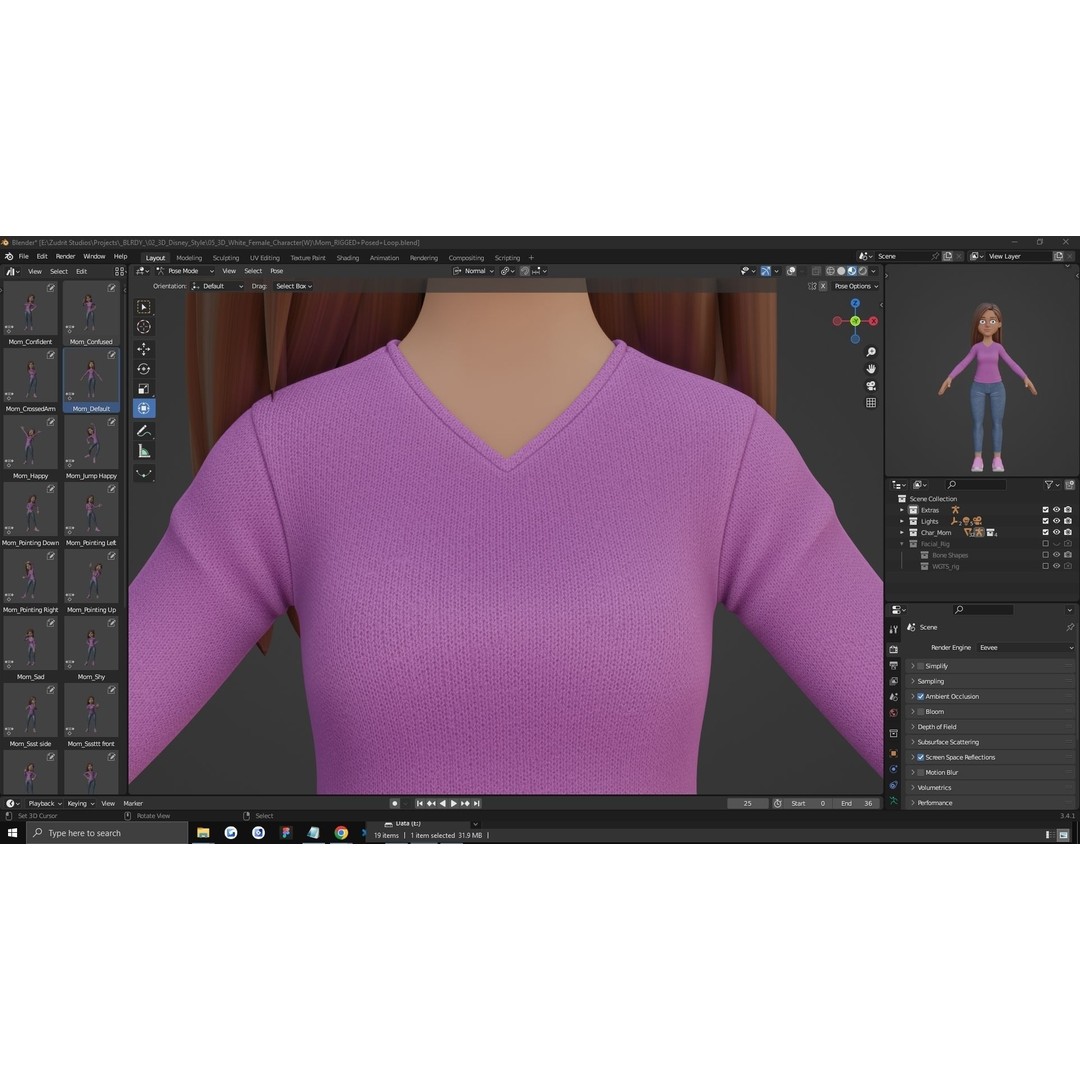 Cartoon Woman 3D Model – Rigged Low-Poly Character for Animation - View 40