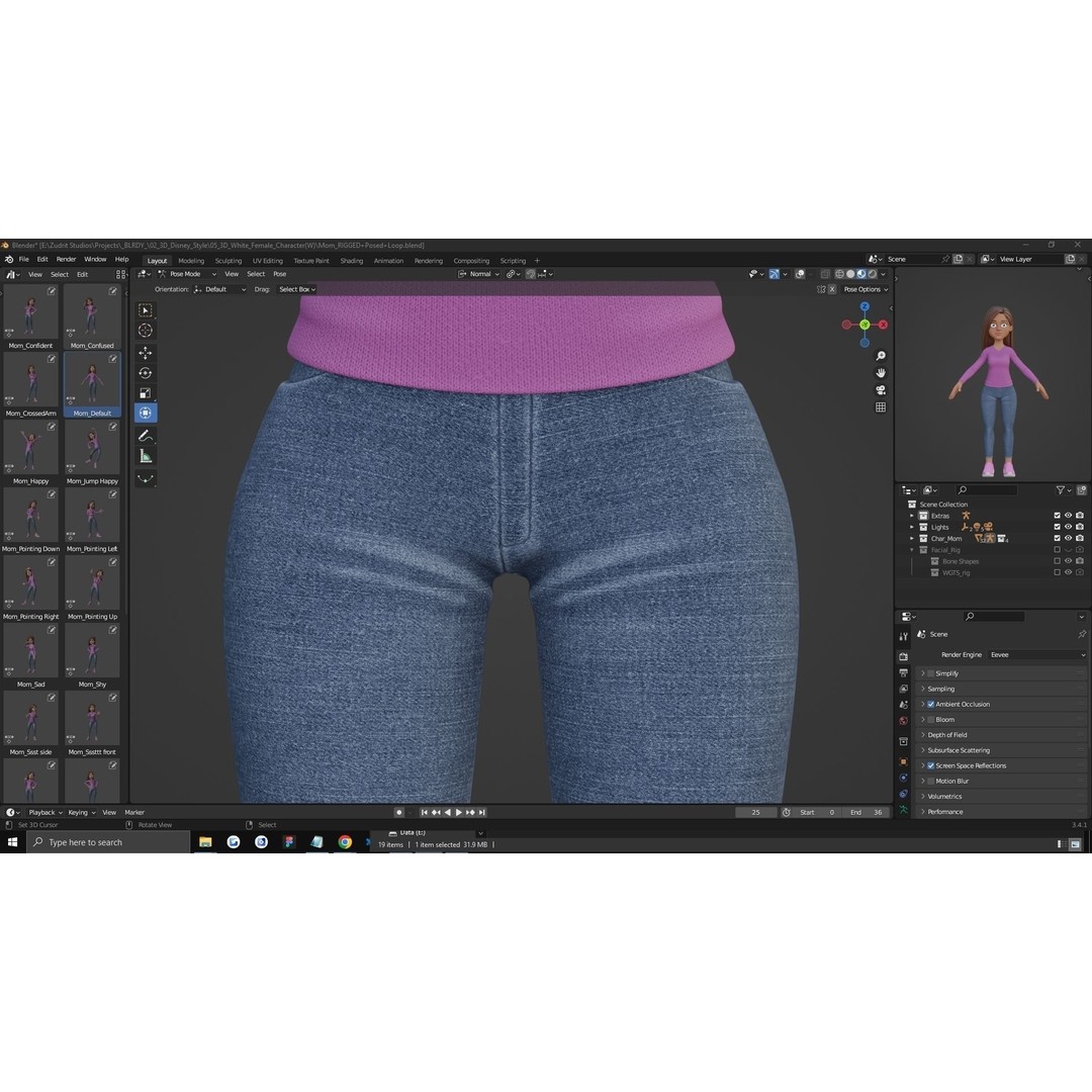 Cartoon Woman 3D Model – Rigged Low-Poly Character for Animation - View 41