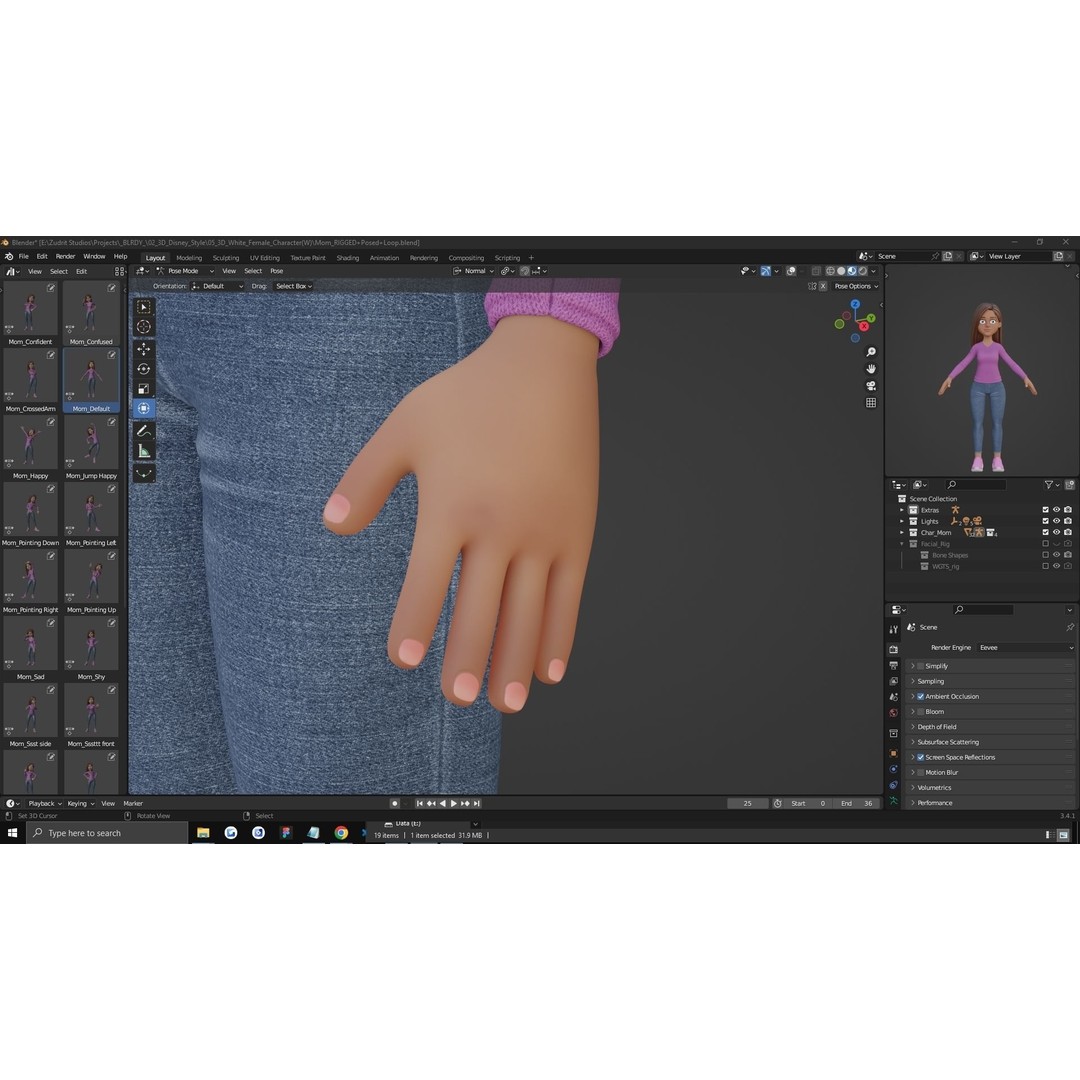 Cartoon Woman 3D Model – Rigged Low-Poly Character for Animation - View 42