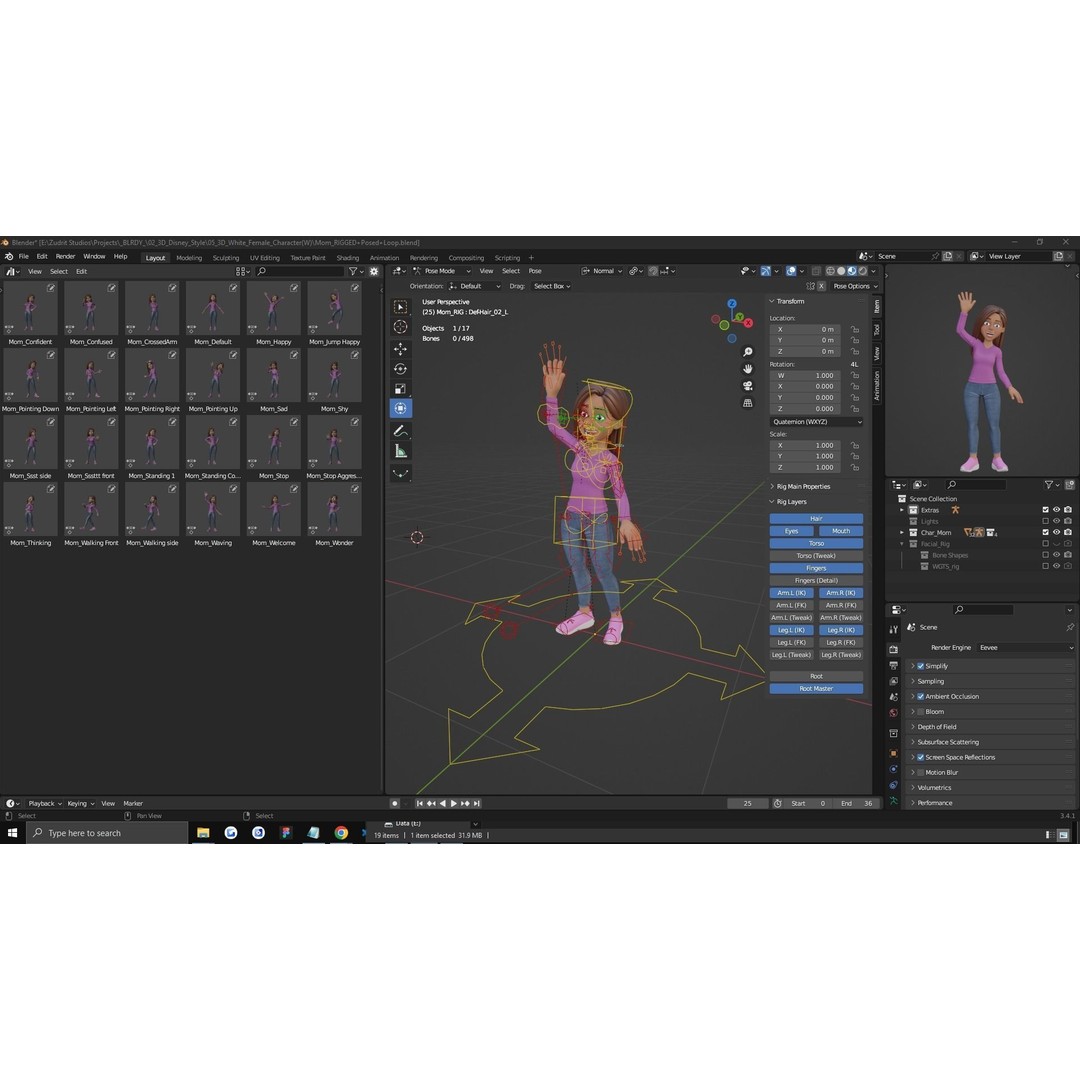 Cartoon Woman 3D Model – Rigged Low-Poly Character for Animation - View 5