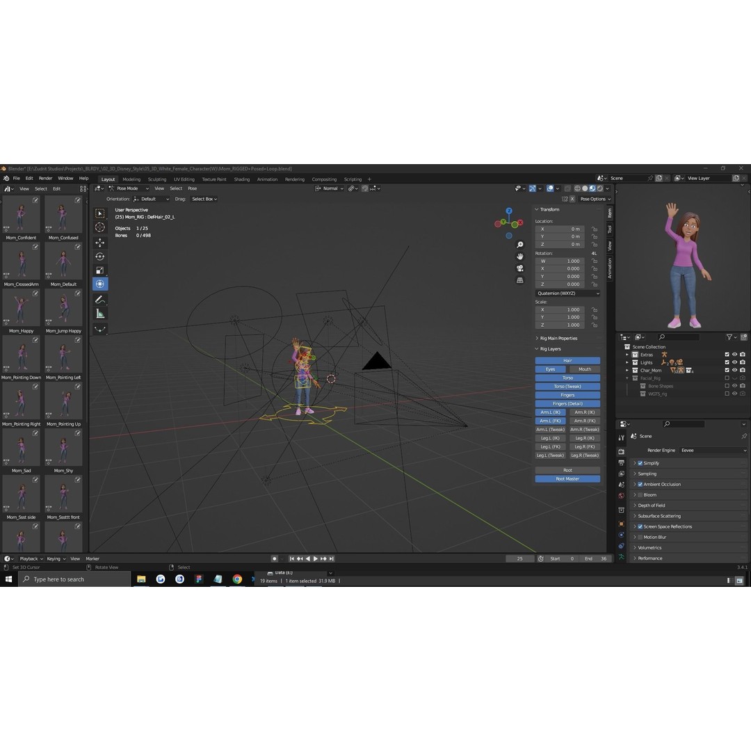 Cartoon Woman 3D Model – Rigged Low-Poly Character for Animation - View 7