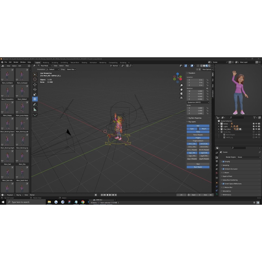 Cartoon Woman 3D Model – Rigged Low-Poly Character for Animation - View 8
