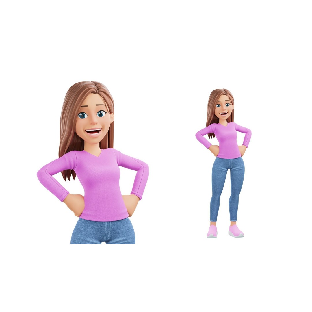 Cartoon Woman 3D Model – Rigged Low-Poly Character for Animation - View 9