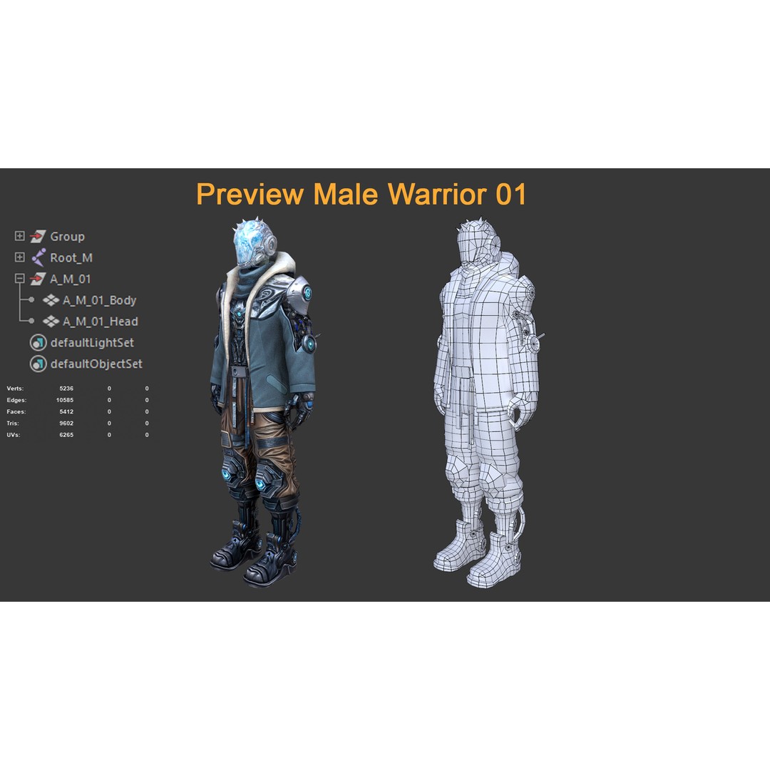 Male Warrior 3D Model – Low Poly Game-Ready Character, FBX