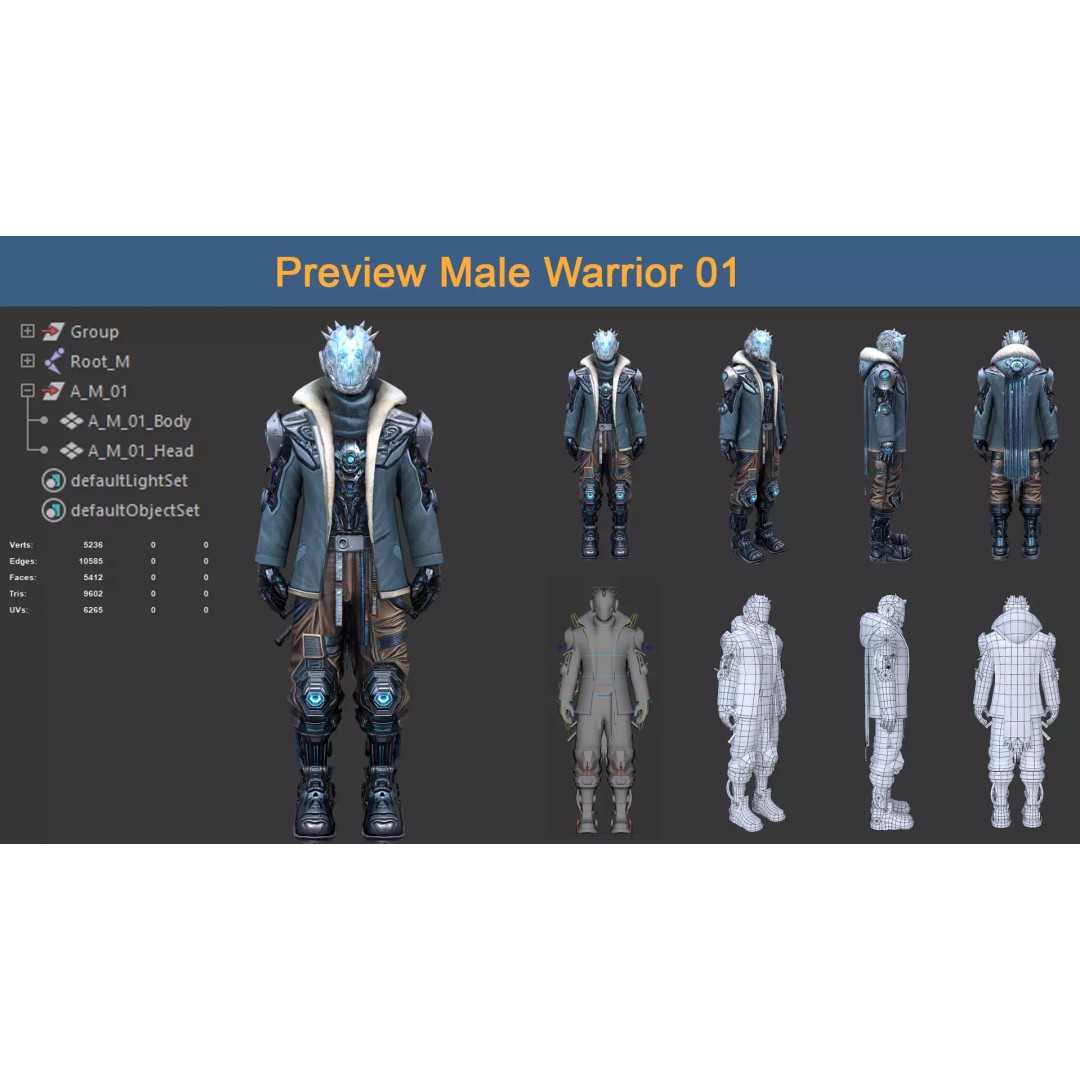 Male Warrior 3D Model – Low Poly Game-Ready Character, FBX - View 2