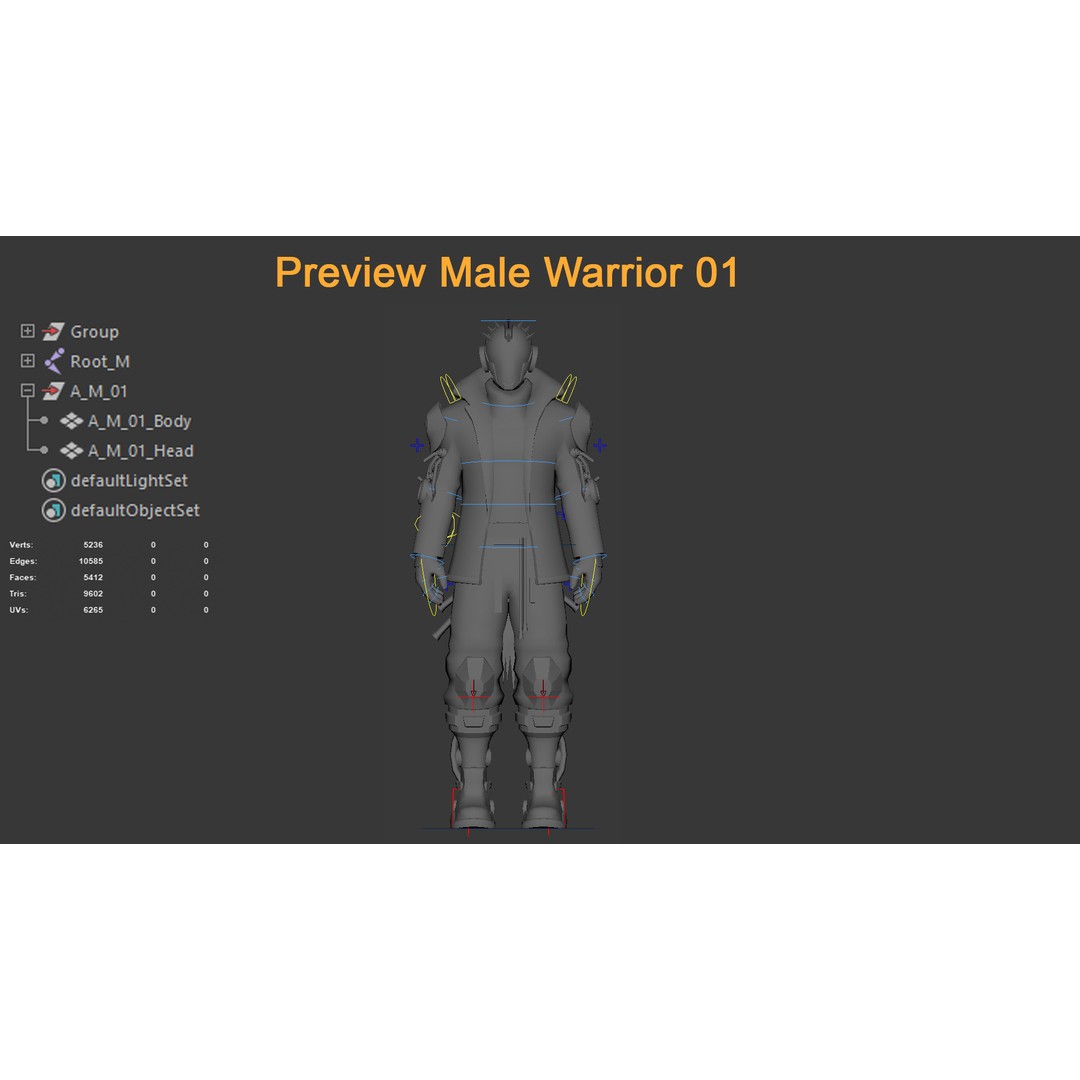 Male Warrior 3D Model – Low Poly Game-Ready Character, FBX - View 3