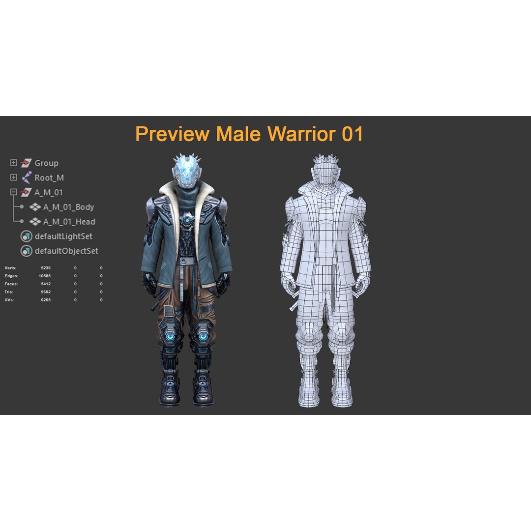 Male Warrior 3D Model – Low Poly Game-Ready Character, FBX - View 4