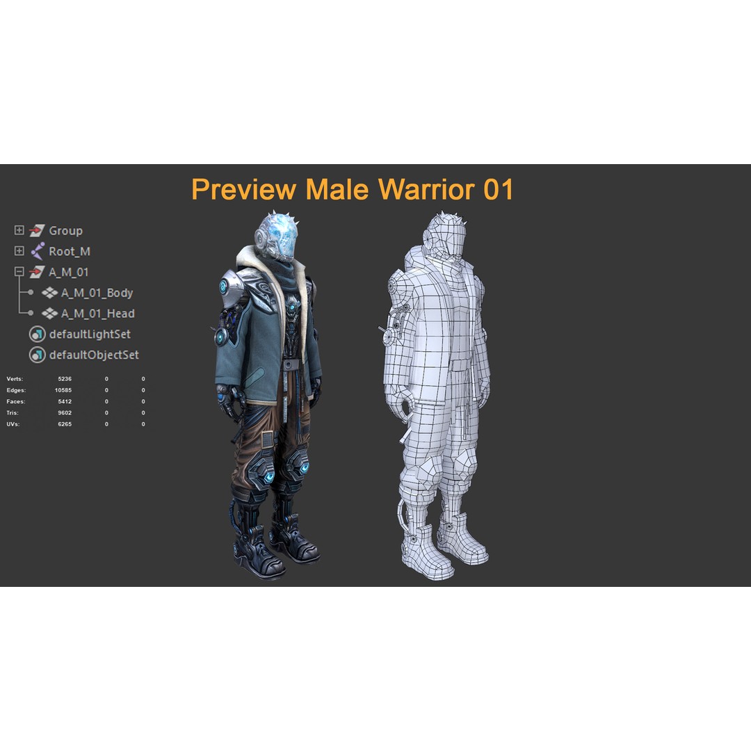 Male Warrior 3D Model – Low Poly Game-Ready Character, FBX - View 5