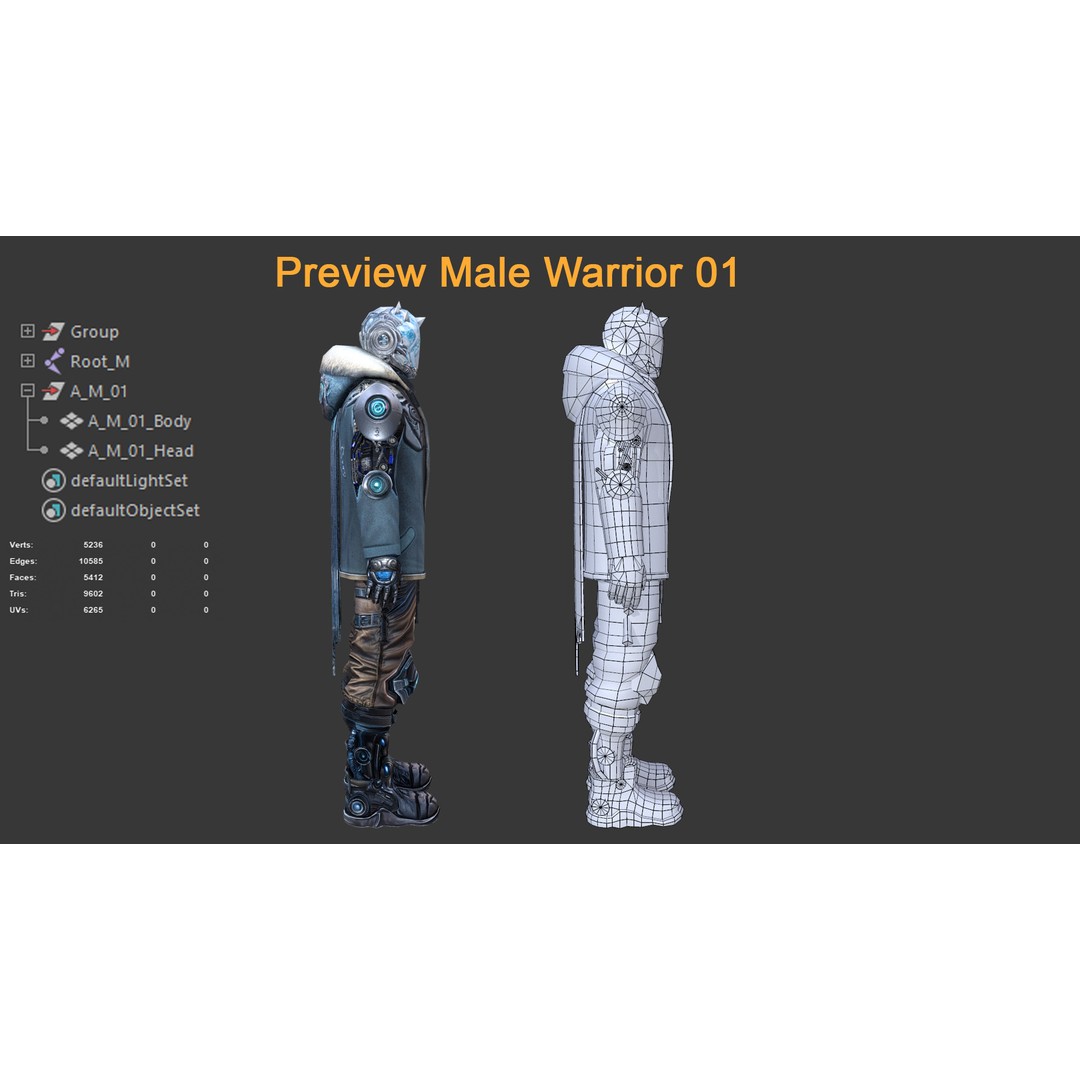 Male Warrior 3D Model – Low Poly Game-Ready Character, FBX - View 6