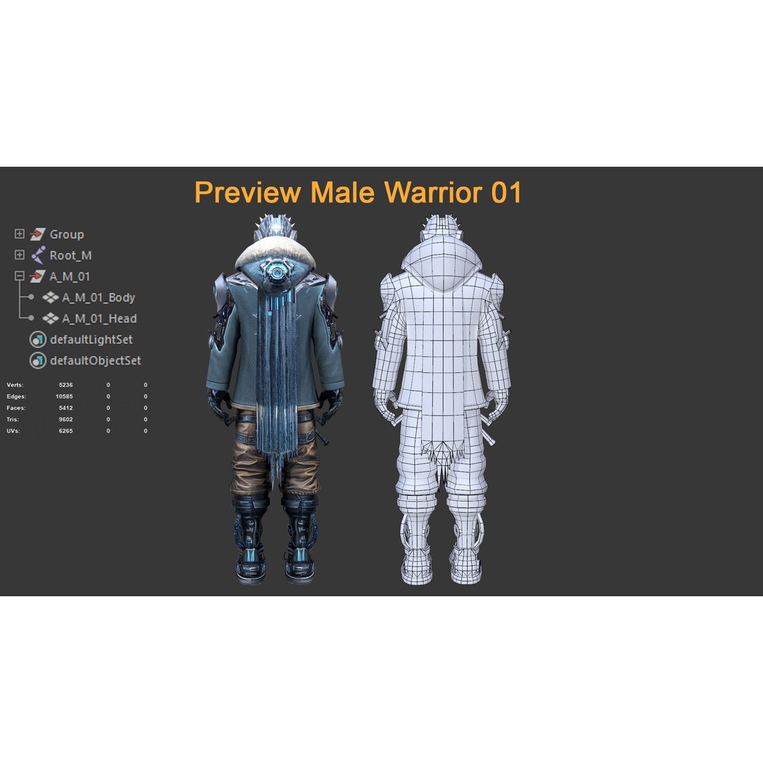 Male Warrior 3D Model – Low Poly Game-Ready Character, FBX - View 7