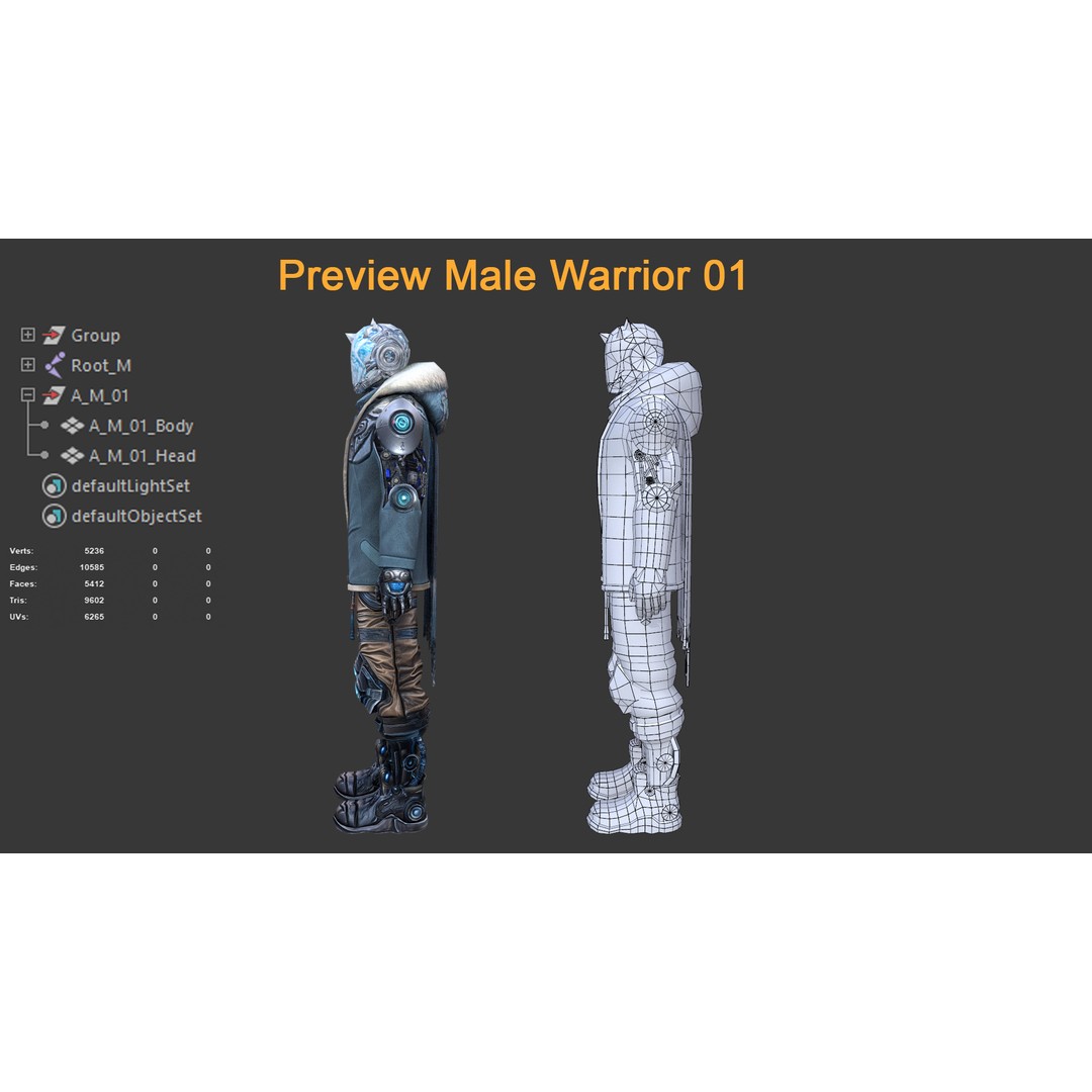 Male Warrior 3D Model – Low Poly Game-Ready Character, FBX - View 8