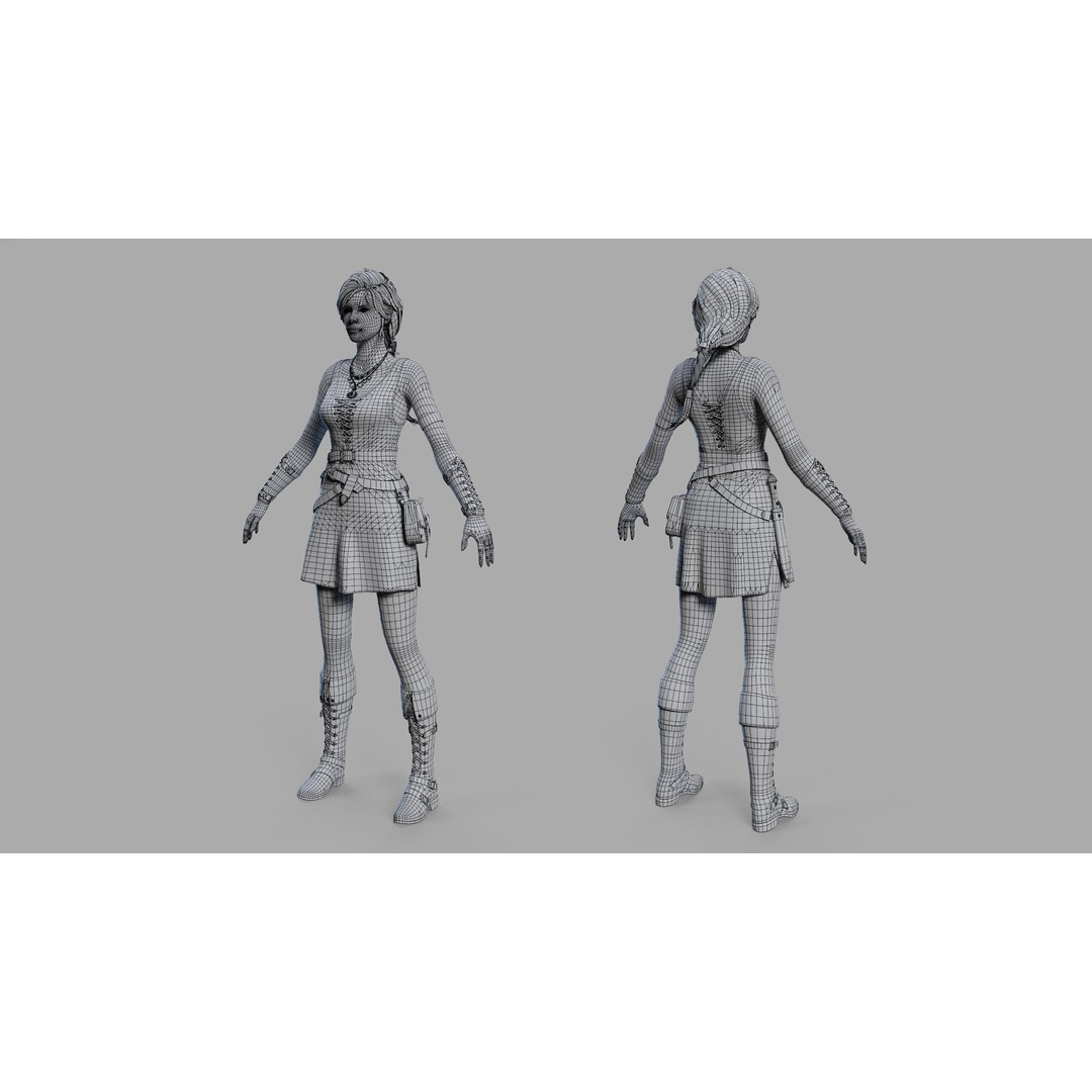 Fantasy Woman 3D Model – Low Poly Game-Ready Character, FBX, Blender