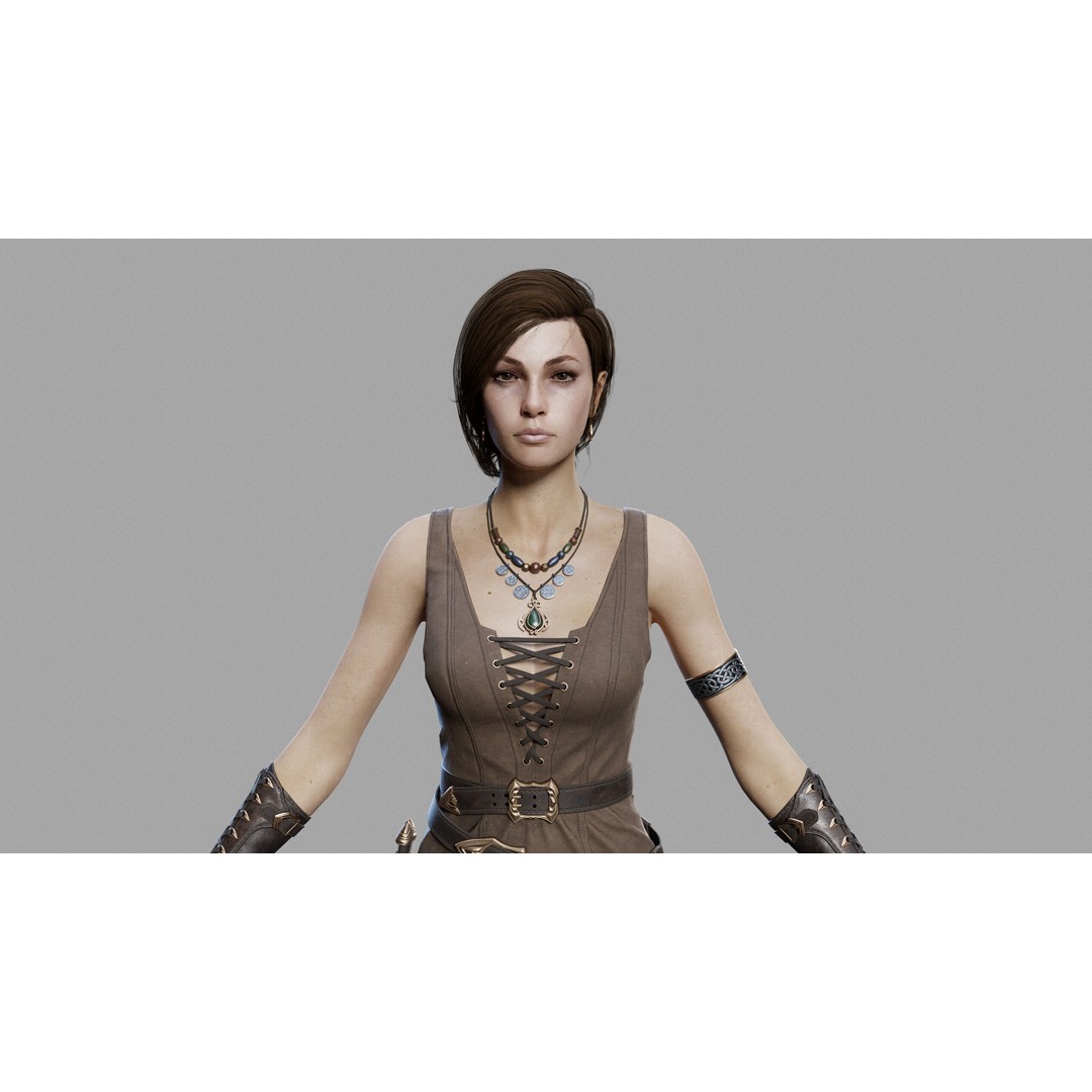 Fantasy Woman 3D Model – Low Poly Game-Ready Character, FBX, Blender - View 10