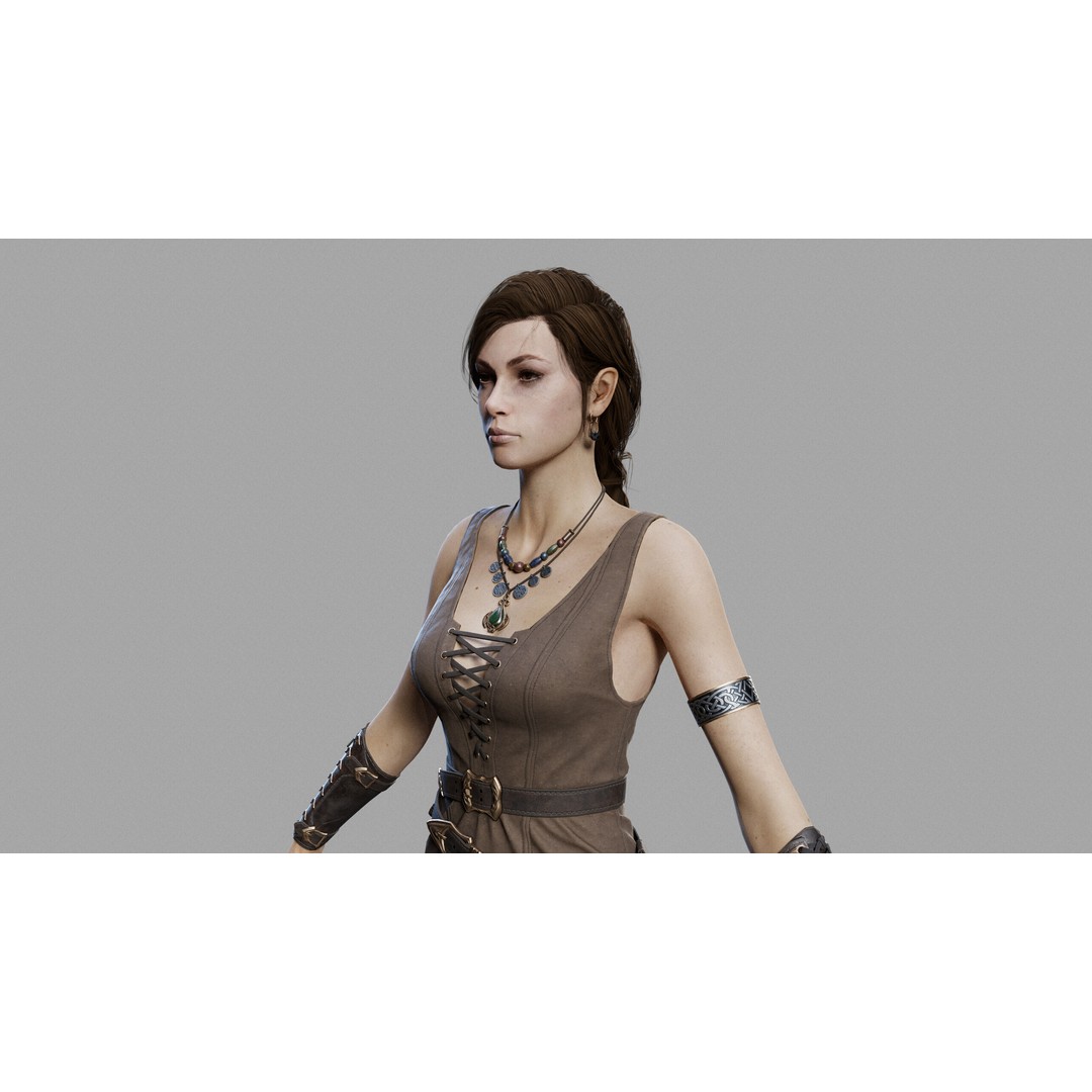 Fantasy Woman 3D Model – Low Poly Game-Ready Character, FBX, Blender - View 12