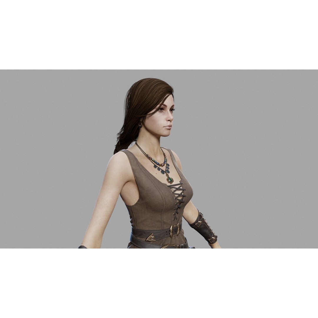 Fantasy Woman 3D Model – Low Poly Game-Ready Character, FBX, Blender - View 13
