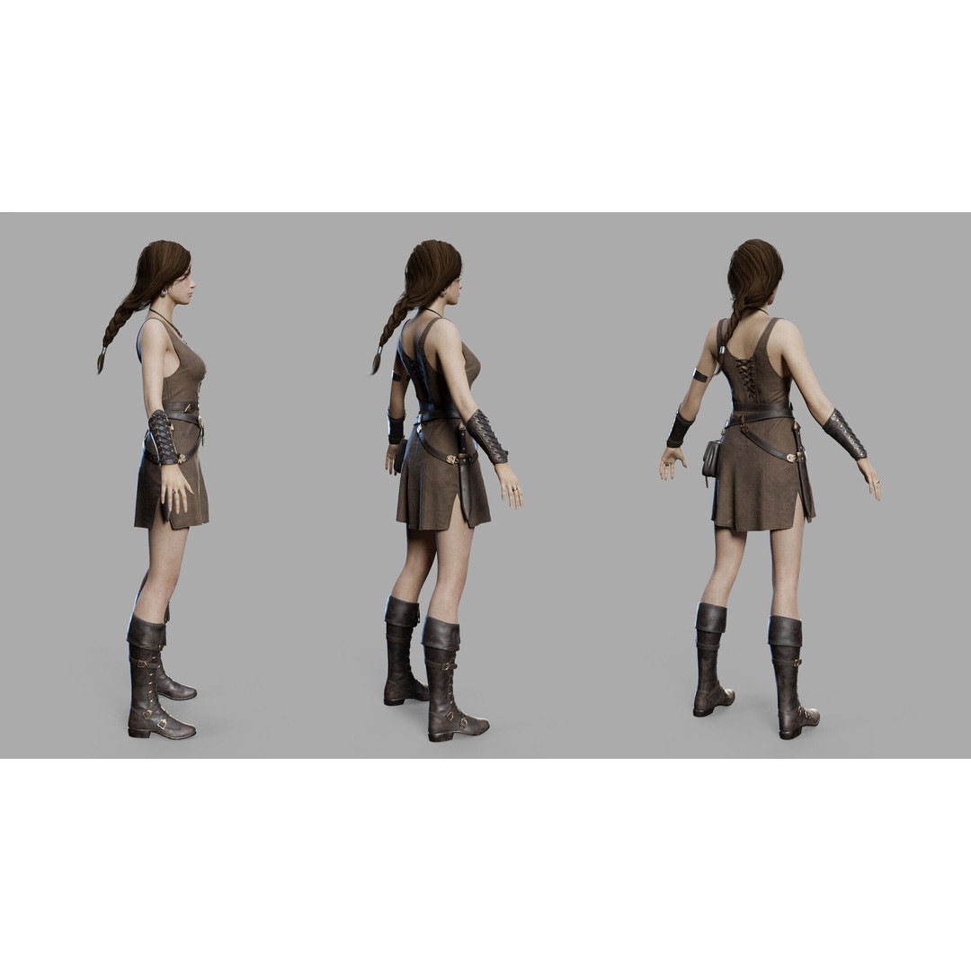 Fantasy Woman 3D Model – Low Poly Game-Ready Character, FBX, Blender - View 24