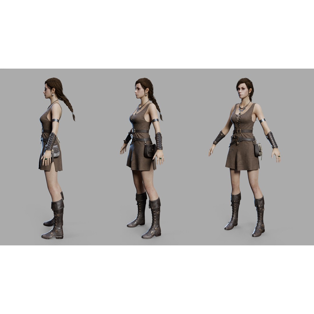 Fantasy Woman 3D Model – Low Poly Game-Ready Character, FBX, Blender - View 26
